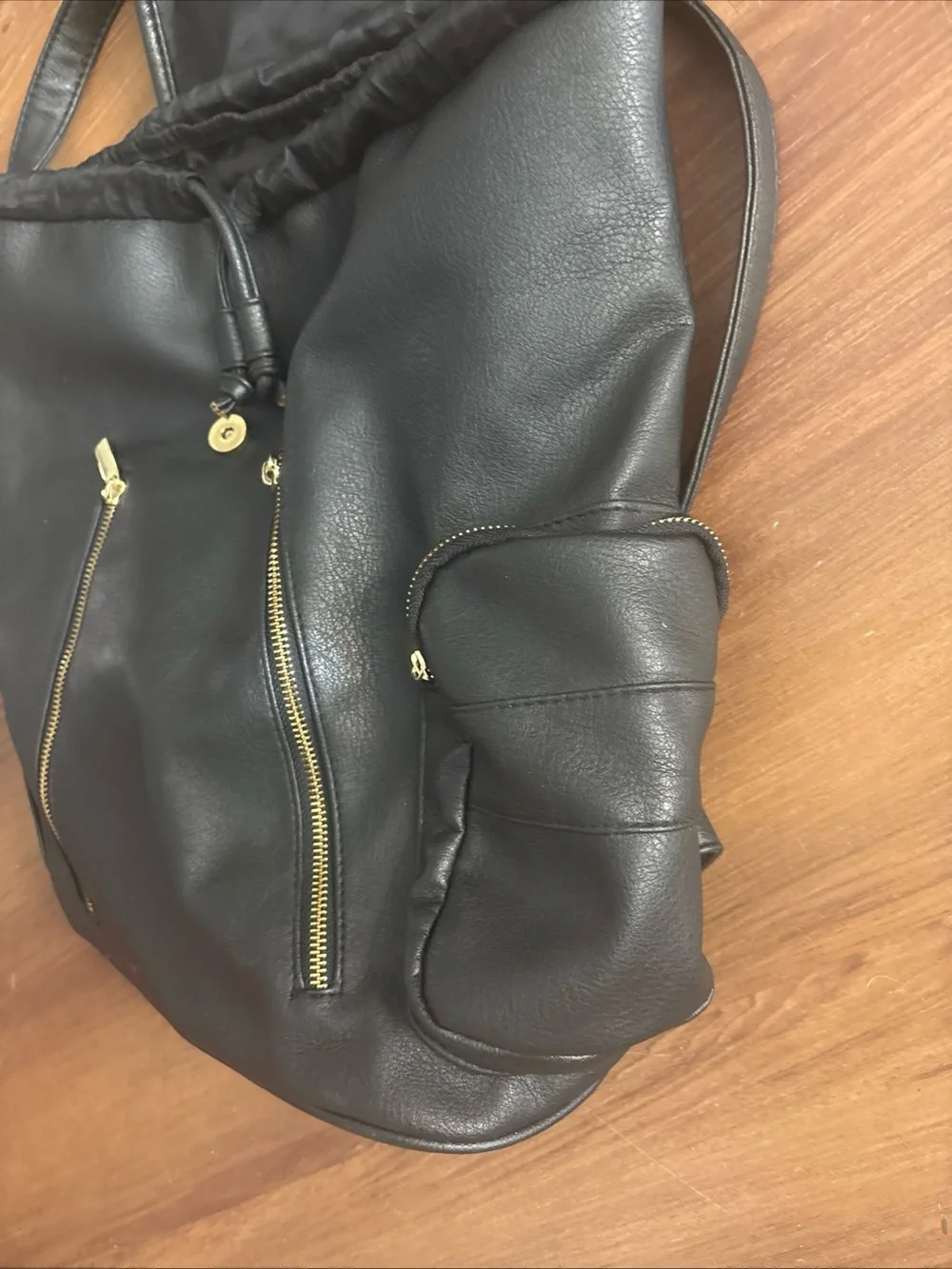 Target Limited Edition Purse Black Faux Leather Purse Backpack Bag Gold Accents